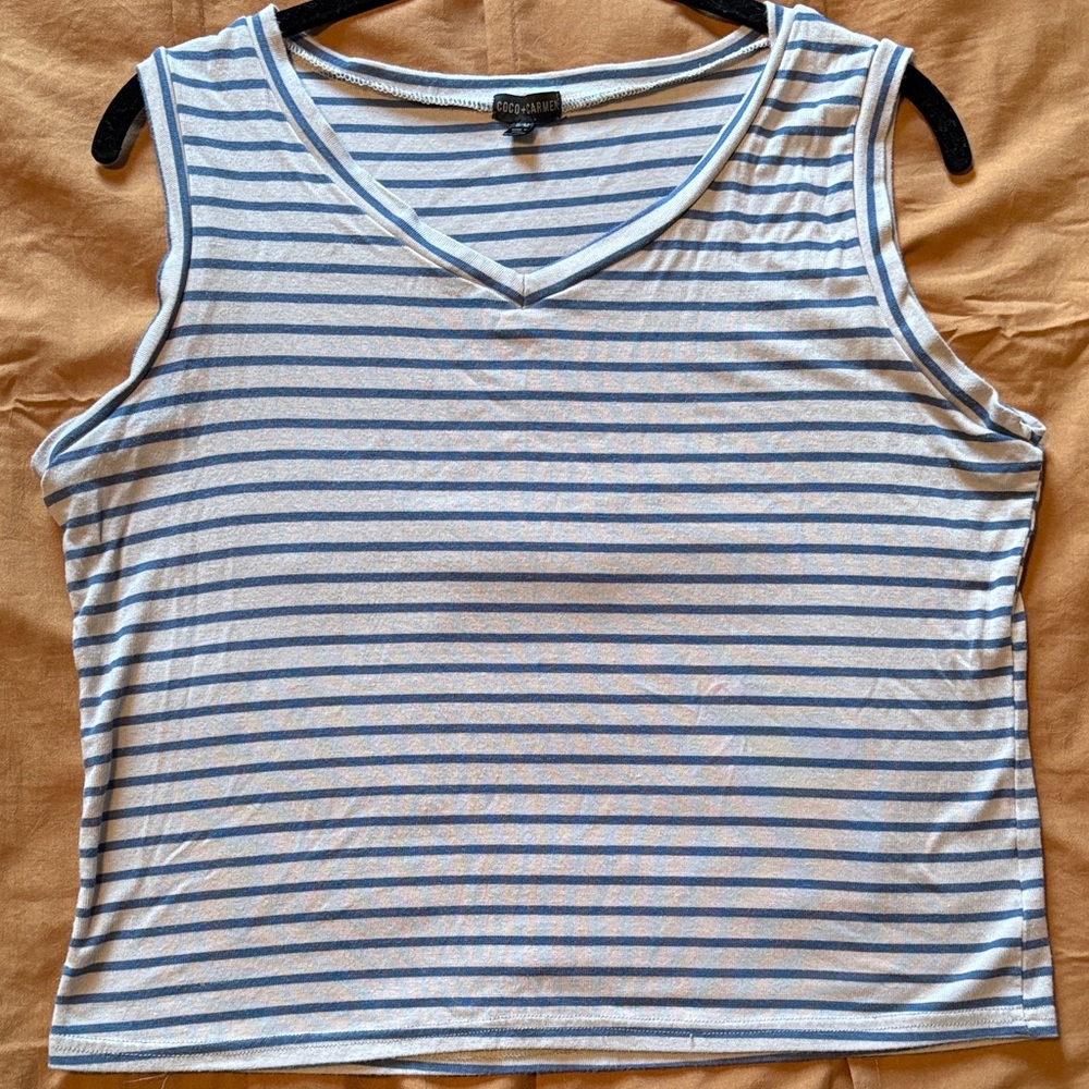 Coco + Carmen Navy & Tan Striped Cropped Tank Top